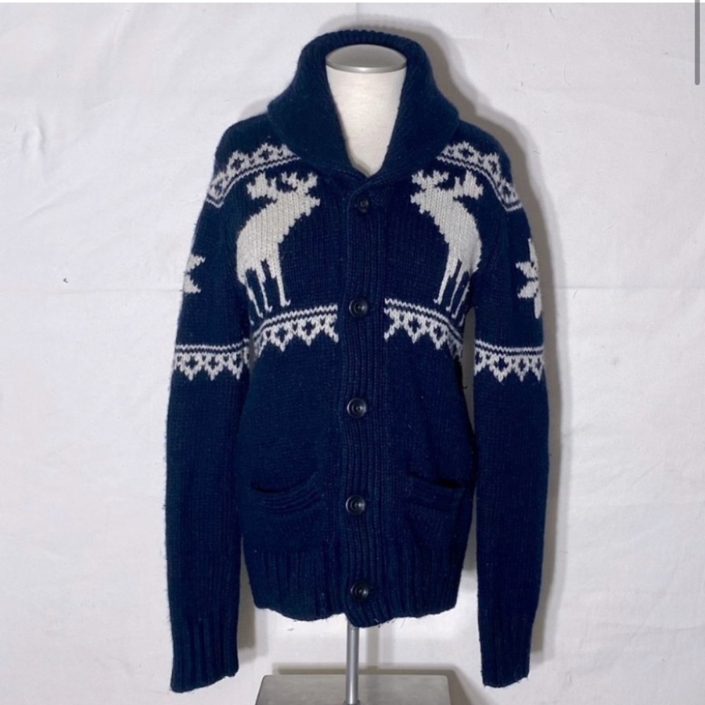 Abercrombie & Fitch Navy Blue Shawl Collar Button Up Cowichan Style Cardigan S